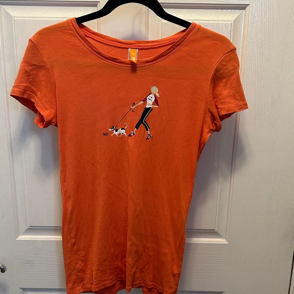 Lucy 100% Cotton Orange Graphic T-Shirt with I Love Dogs Dog Walker Tee